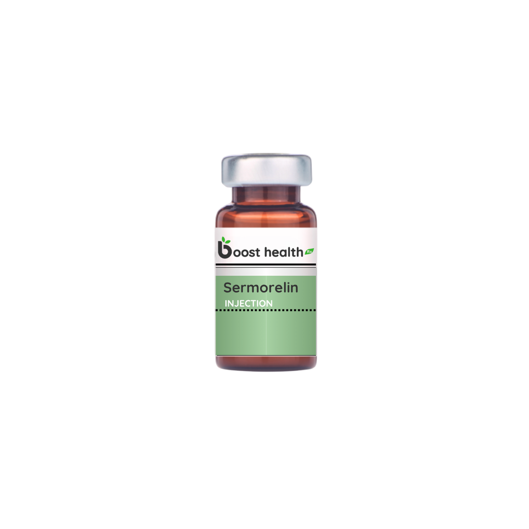 Sermorelin injection vial for improved energy, sleep, and wellness support